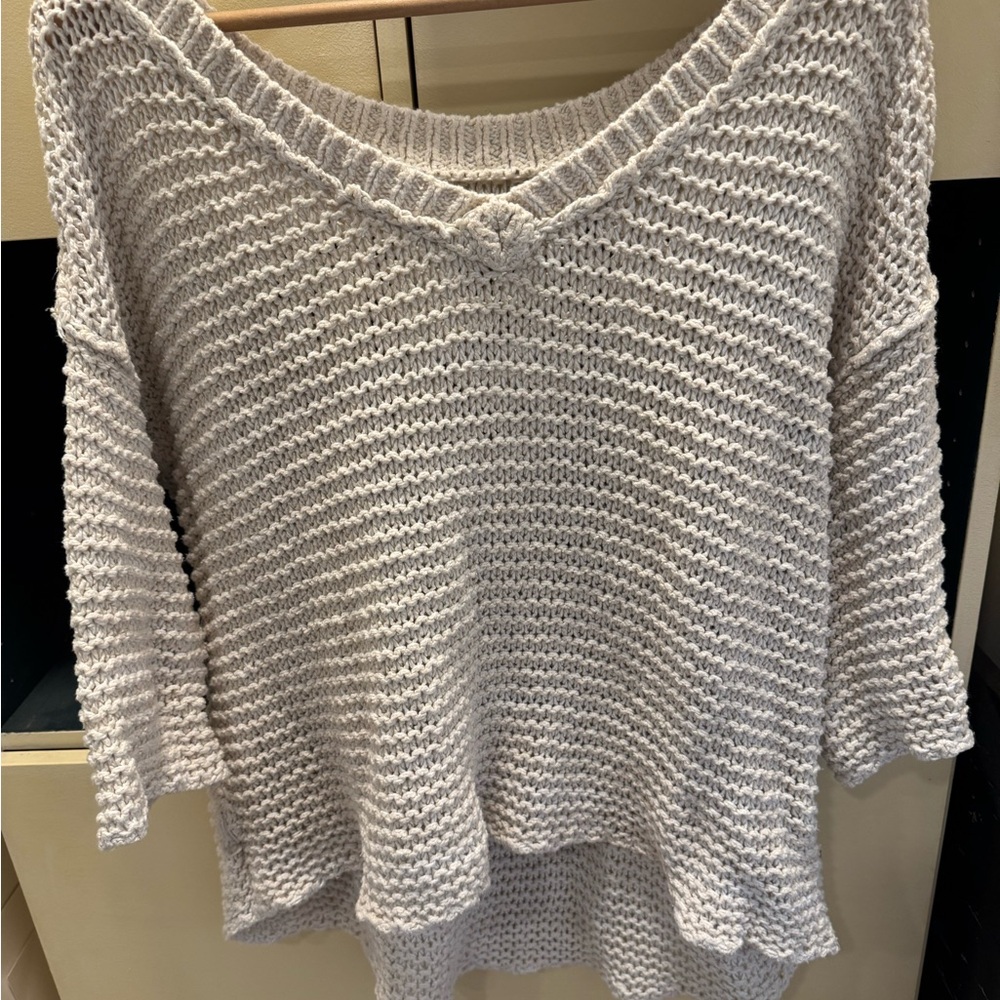 Free People Cream V-Neck Sweater with Relaxed Fit